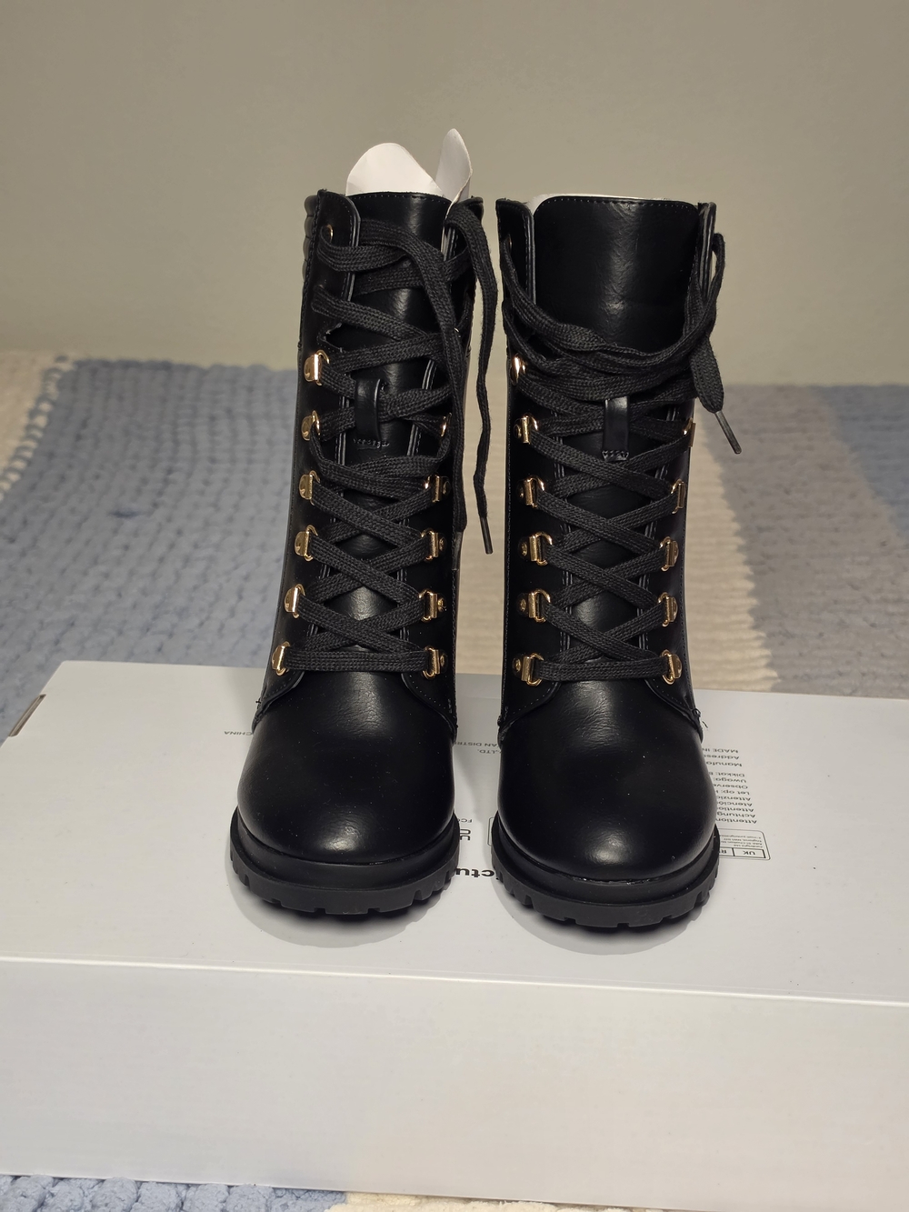 JustFab Black Lace-Up Chunky Heel Ankle Boots - Picture 3 of 7